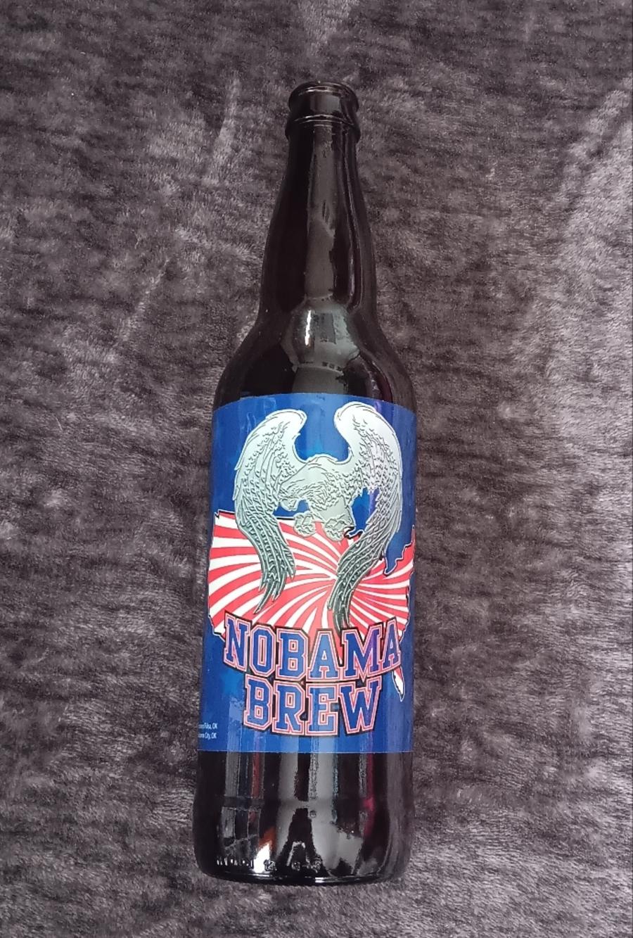 Nobama Brew Eagle Graphic Collectible Glass Beer Bottle Breweriana- Tulsa, Ok